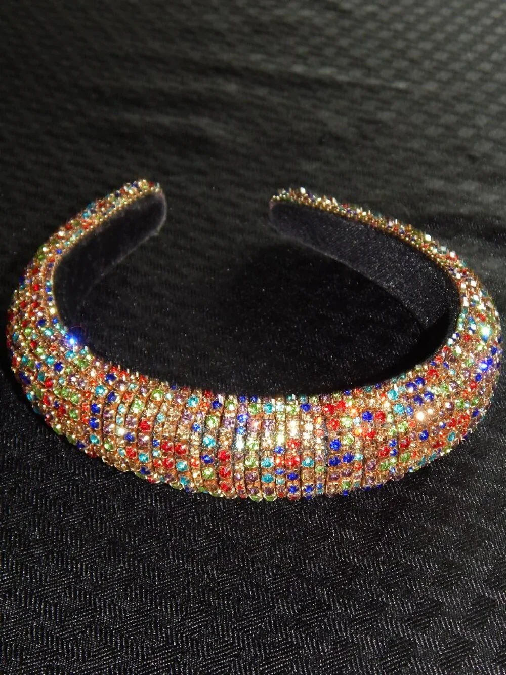 Women's Multicolored Jeweled Rhinestone Velvet Padded Headband